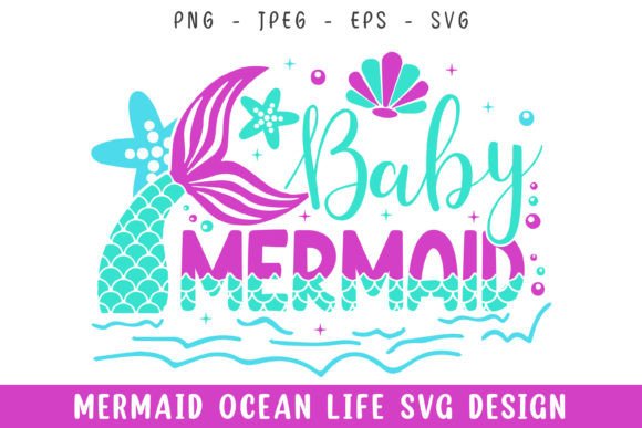 Baby Mermaid Ocean Life Design Svg