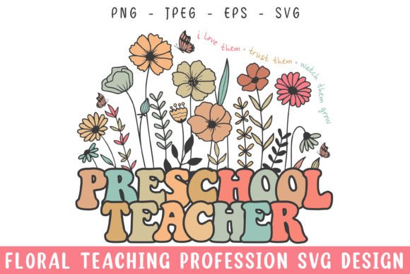 Floral Preschool Teacher Vintage Svg
