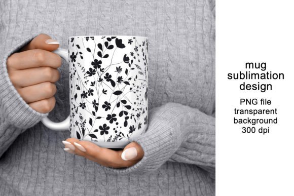 Mug Black and White Design, Wrap, PNG