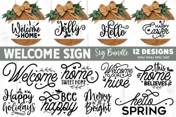 Welcome Sign SVG Bundle, Door Sign Bundl